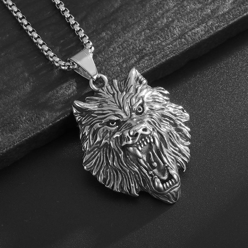 Planderful Viking Fenrir Wolf Head Pendant Necklace Stainless Steel Gold Plated Retro Polished For Norse Mythology Fans
