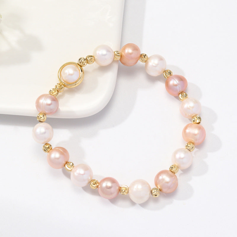 Pink Pearl Bracelet with Sterling Silver Needle