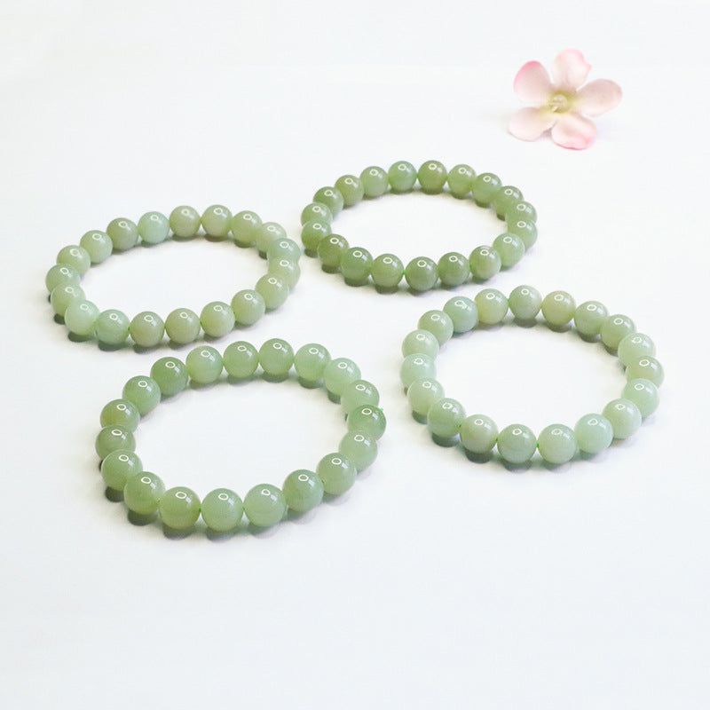 Hetian Jade Single-Wrap Round Bead Bracelet