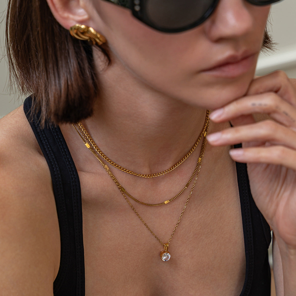 Europe And The United States Stacked Stainless Steel Snake Bone Chain Necklace