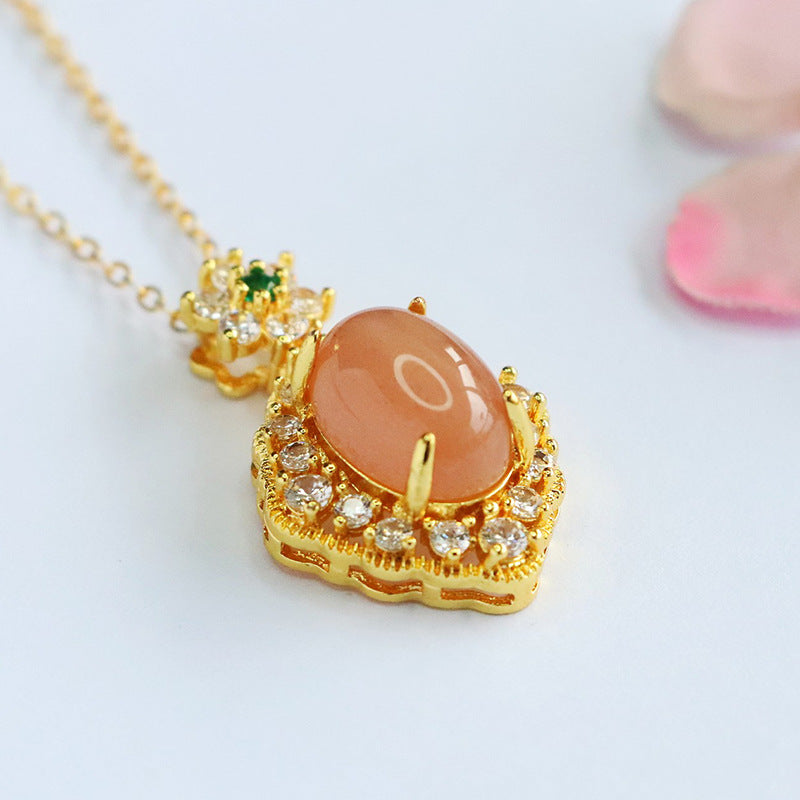 Orange Moonstone Diamond-Shape Pendant — No Chain