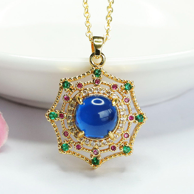 Lab-Grown Blue Spinel Dreamcatcher Pendant — No Chain