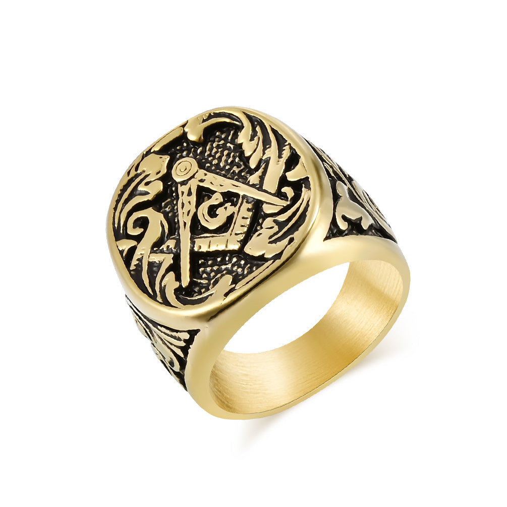 Freemasonry Titanium Steel Ring Domineering Men's Jewelry