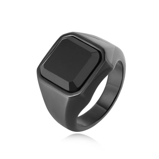 Unisex Titanium Steel Ring With Personalized Square Stone And Protection Statement Planderful Everyday Genie
