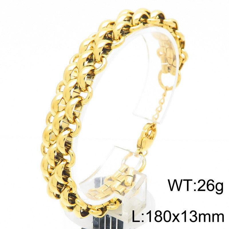 Mens Titanium Steel Triple Row Chain Necklace Bracelet