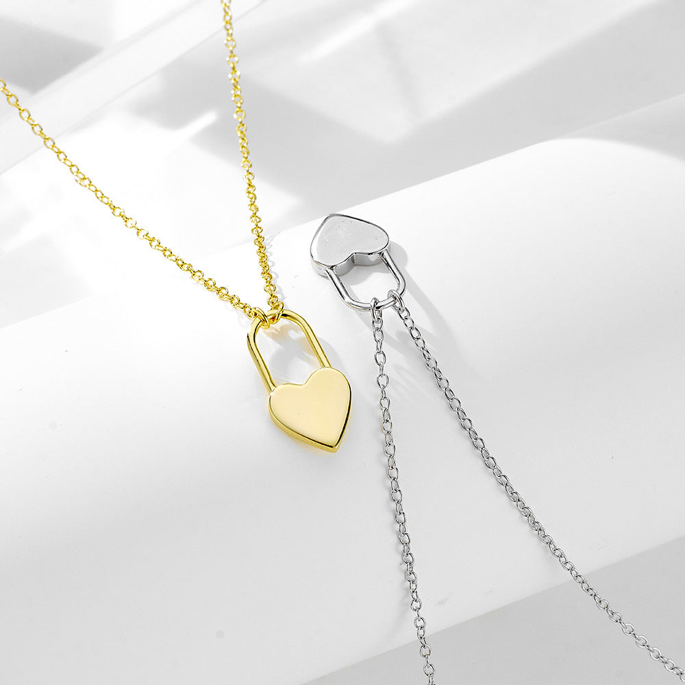 Planderful Sterling Silver Love Lock Necklace For Women Minimalist Geometric S925 Light Luxury Collarbone Chain