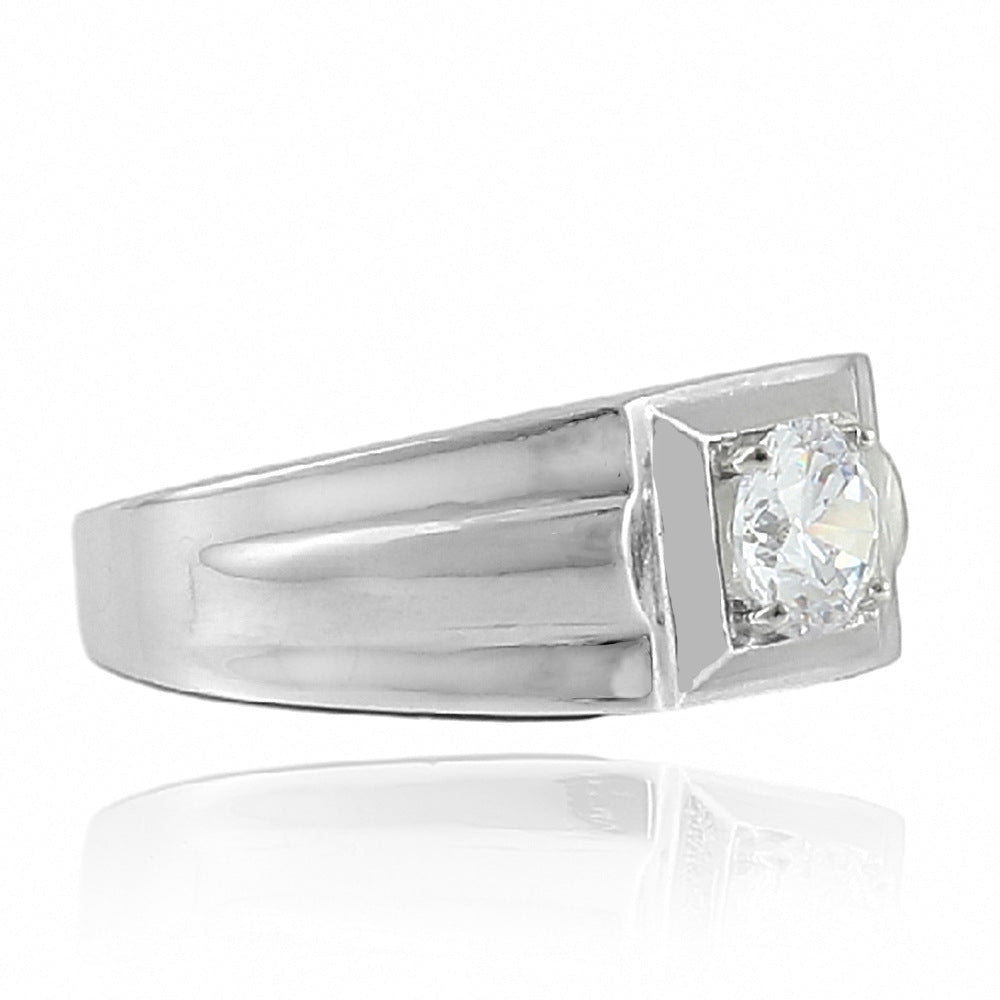 Titanium Steel Ring with White Stone Inlays - Stylish Gemstone Accessory for Men and Women