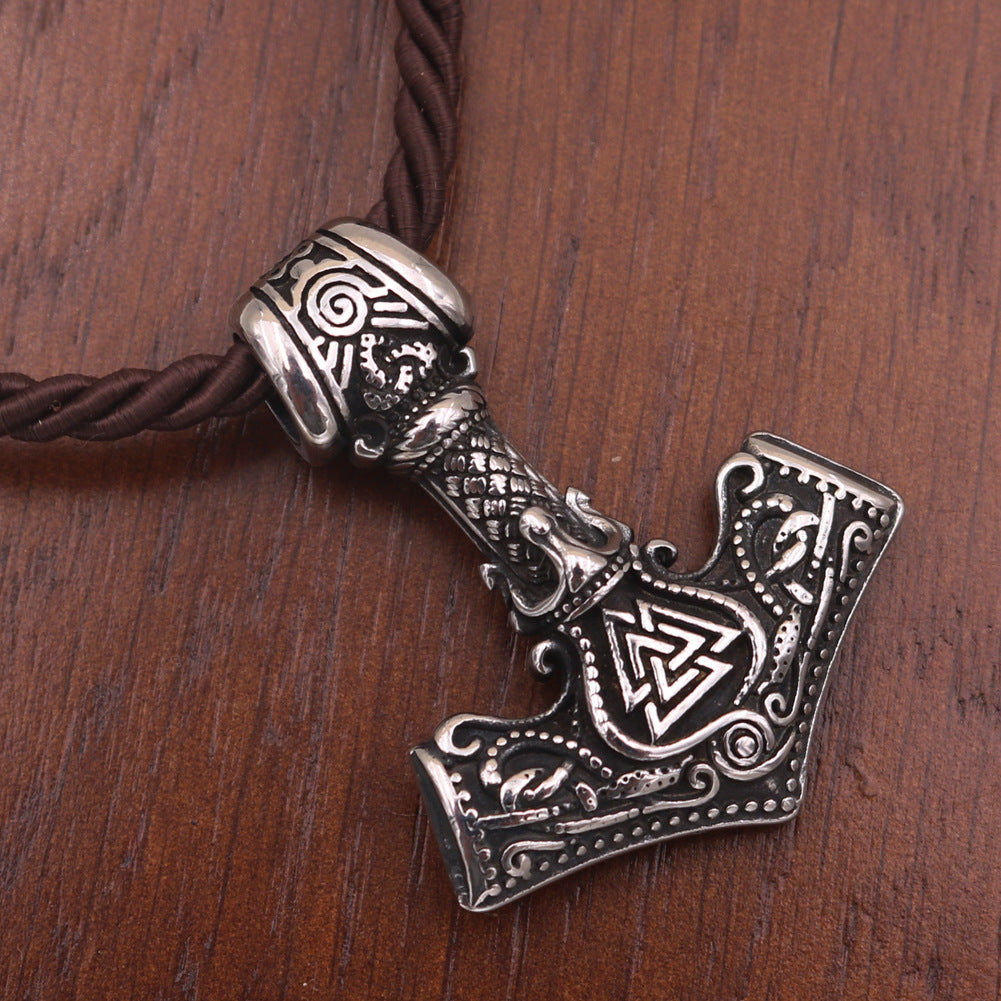 Viking Thunder Hammer Titanium Steel Necklace - European and American Favorite with Runa Rune Pendant
