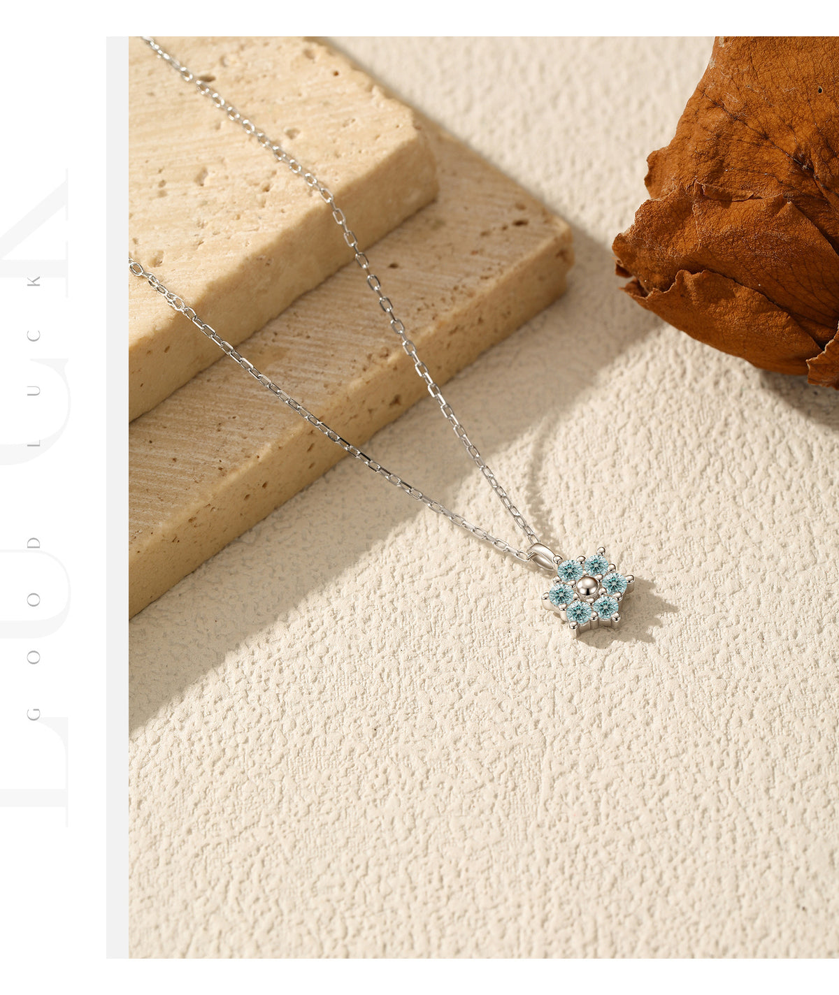 925 Sterling Silver Snowflake Turquoise Moissanite Necklace
