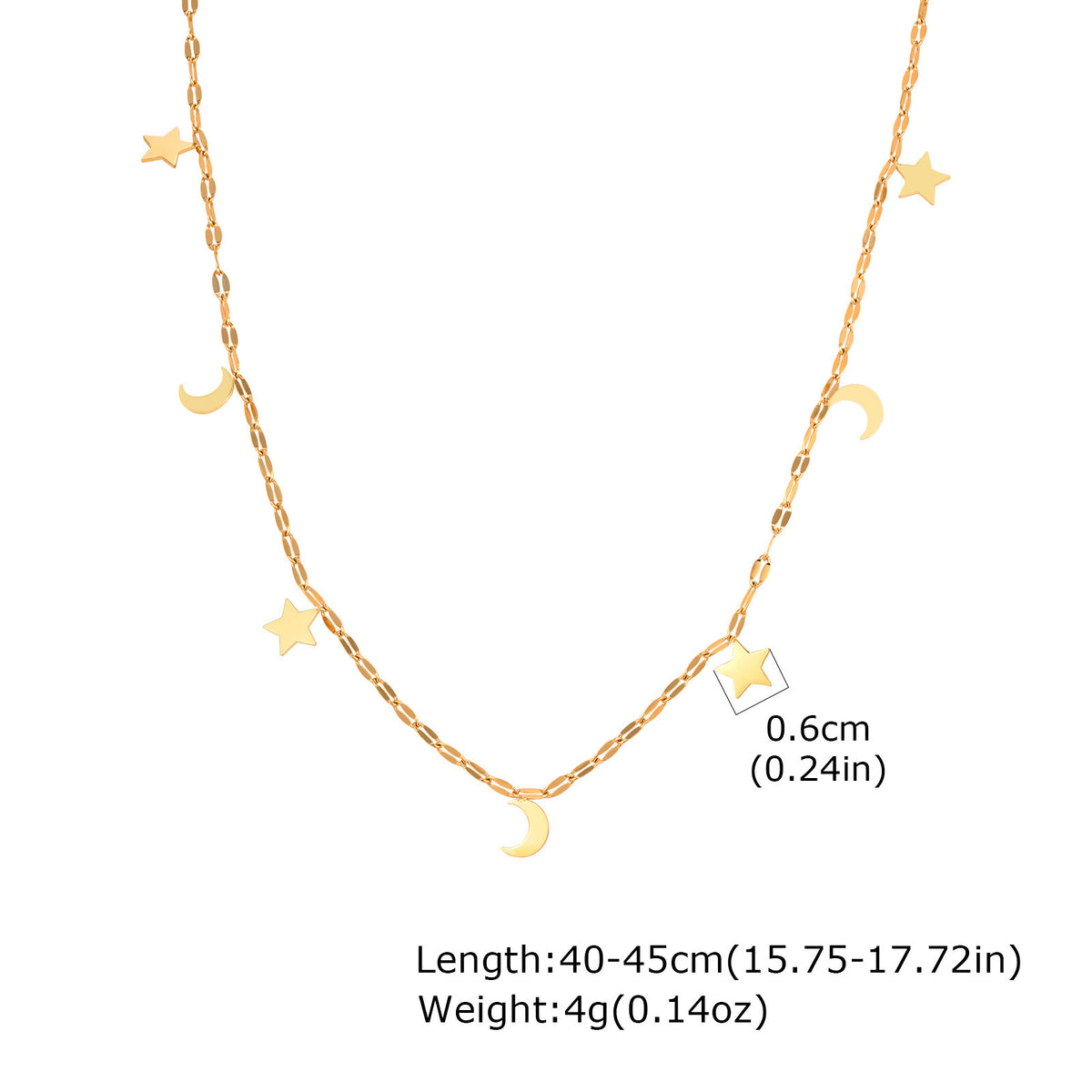 Ladies Stainless Steel Lip Chain Star Moon Necklace Gold