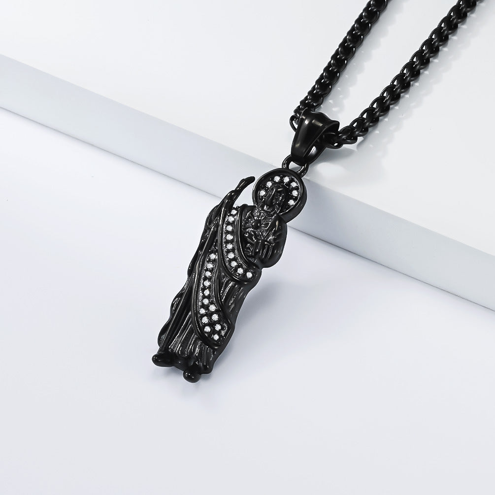 Planderful Stainless Steel Zircon Pendant Necklace Unisex Retro Style Durable Jewelry