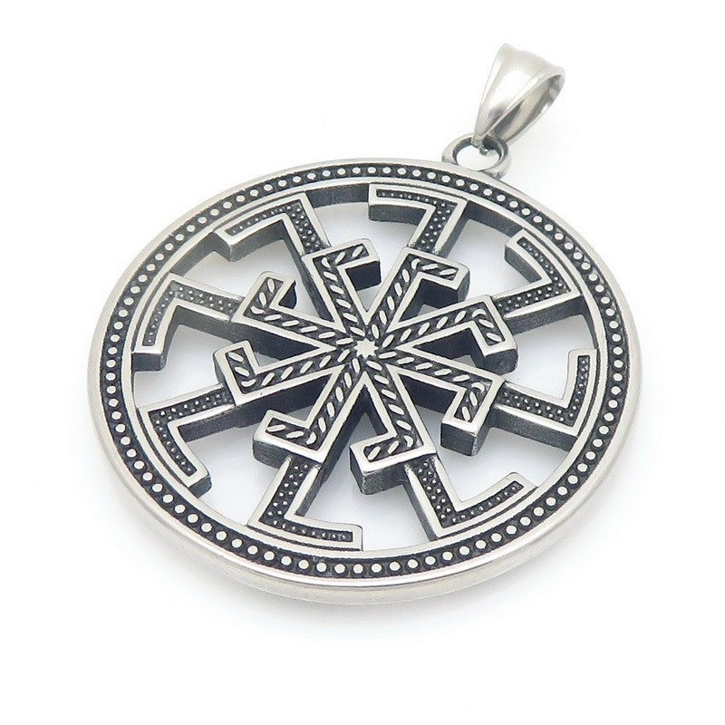 Viking Link Hollow Round Pendant, Old Nordic Octagram Celtic Knot Titanium Steel Men's Necklace