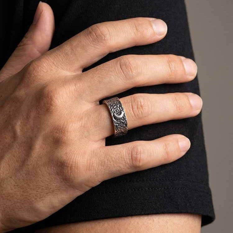 Concave-Convex Stainless Steel Sun Moon 8mm Ring