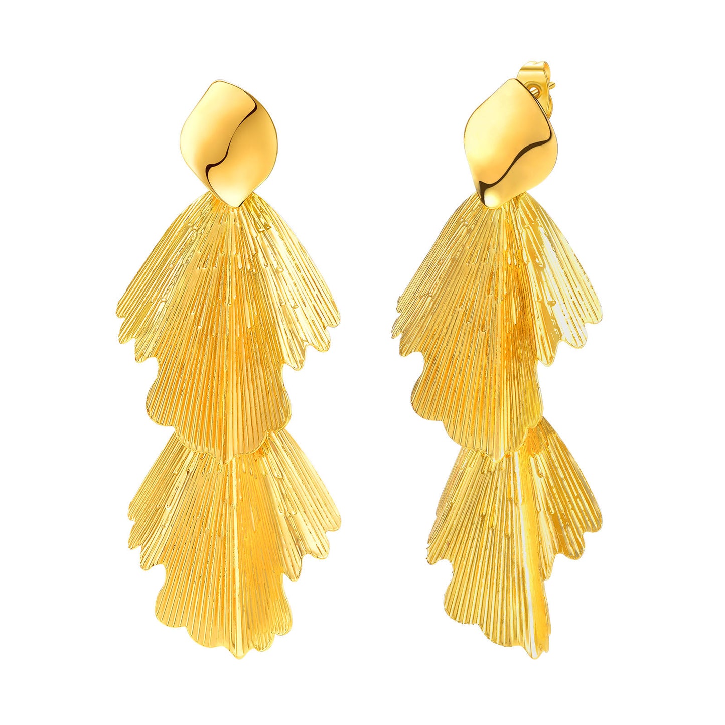 Jewelry Women's Earrings Copper Two Leaves Tassel 18K Gold