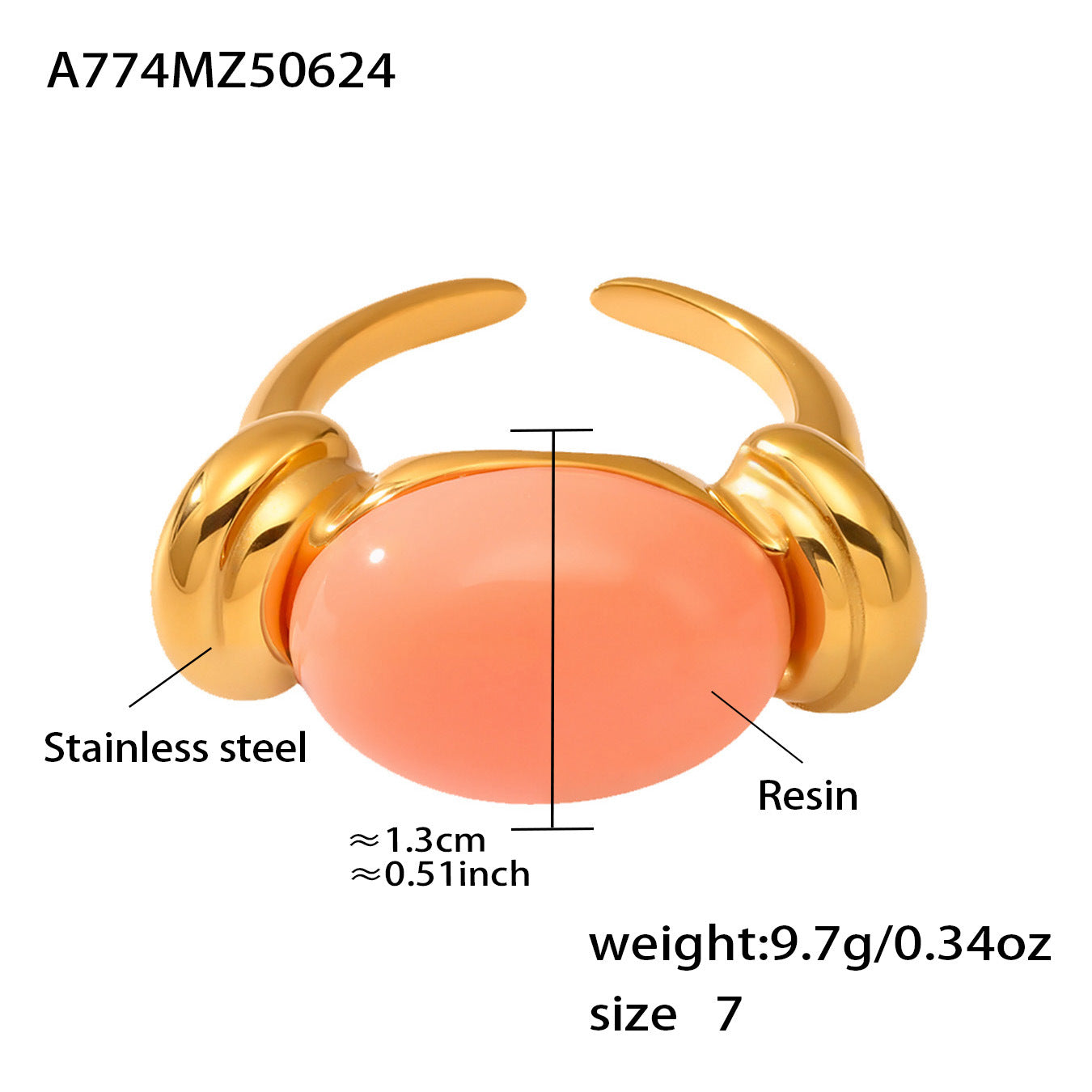 Planderful Oval Resin Ring Candy Color Women Fashion
