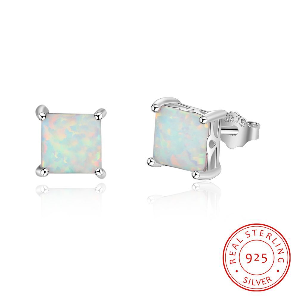Planderful Jewelry Opal Stud Earrings Sterling Silver Four Claw Setting Everyday Elegance