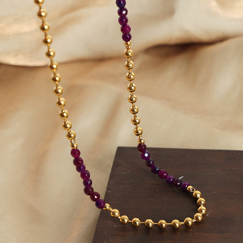 Regal Gemstone Beaded Necklace - Handcrafted Titanium Steel Jewelry