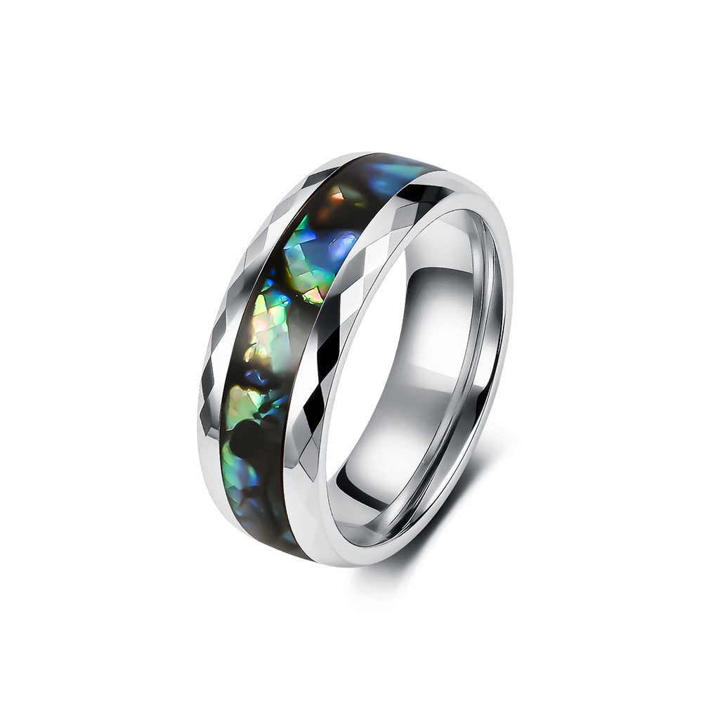 Diamond-Shaped Section Tungsten Carbide Abalone Slice Ring Men's Wedding