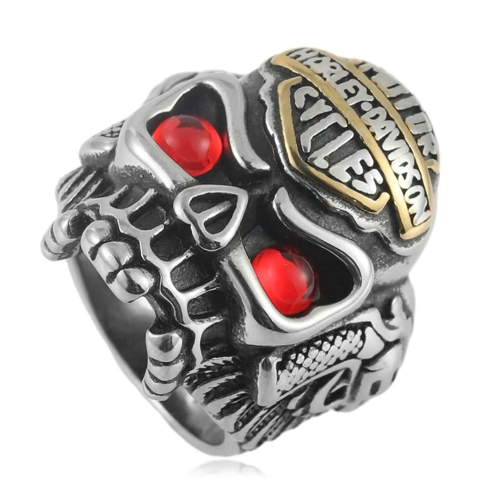 Planderful Titanium Skull Ring for Men Unisex Punk Fashion with Multi Colored Stones Durable Statement Jewelry