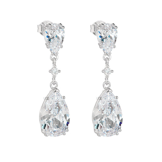 S925 Sterling Silver Water Drop Zircon Earrings, Studs, Luxury Exquisite Geometric Pear-Shaped Long