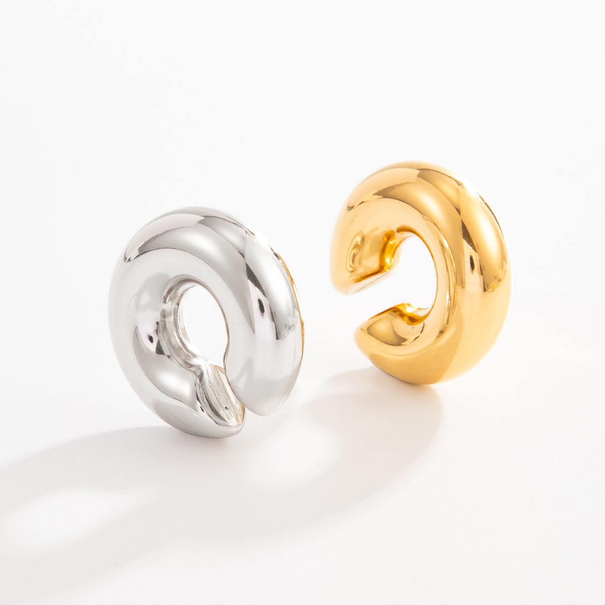 Stainless Steel Geometric Ear Clips by Planderful Vienna Verve Minimalist Piercing Free Earrings for Women