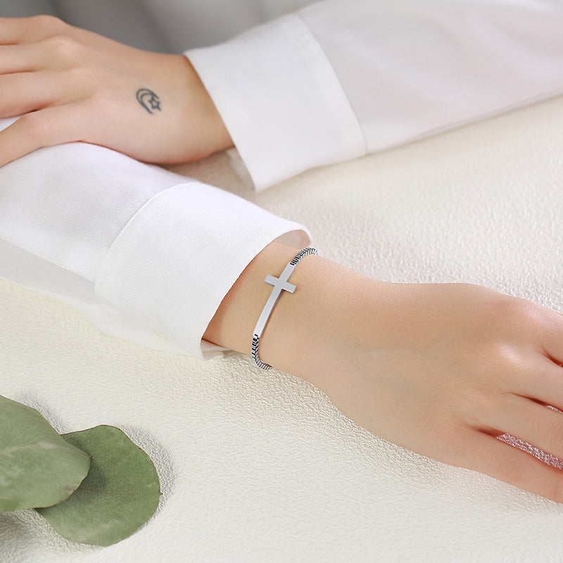 Stainless Steel Cross Box Chain Bracelet Steel Women's Jewelry