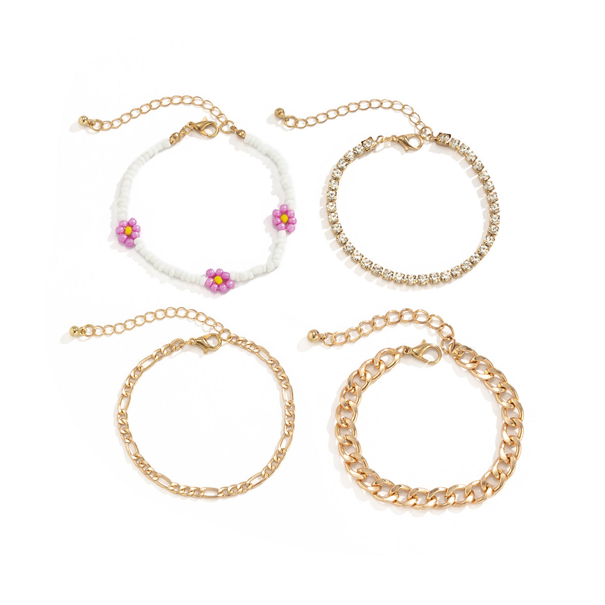 Planderful Vienna Verve Daisy Beaded Bracelet Set Stackable Hollow Chain Statement Jewelry For Women