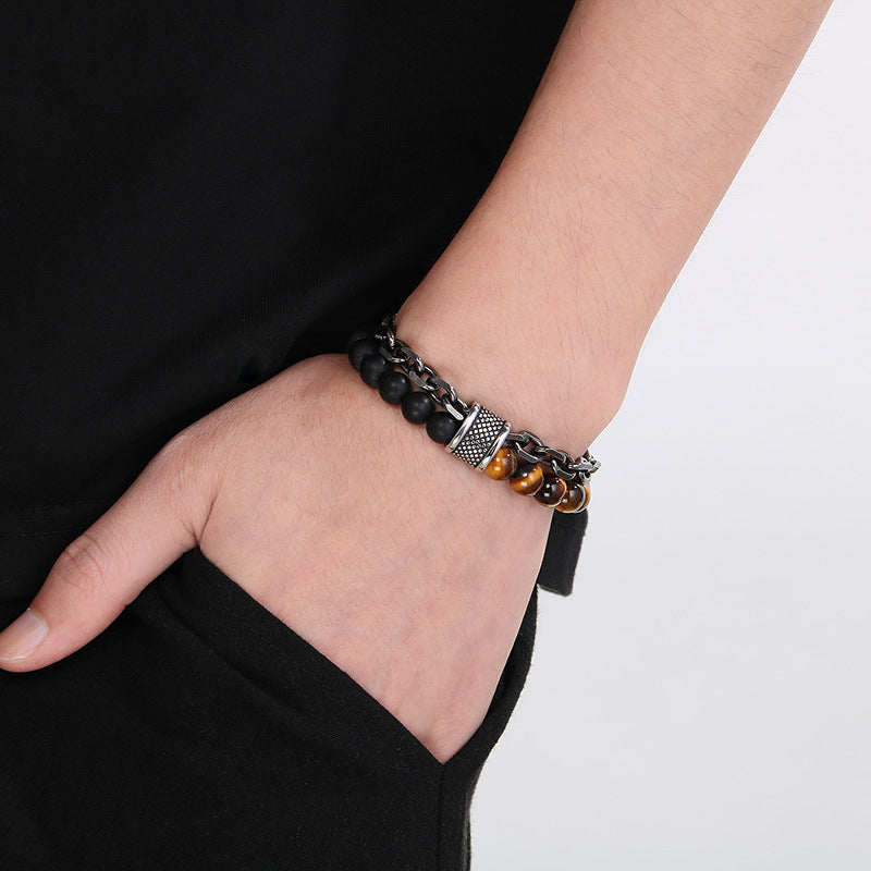 Planderful Titanium Tiger Eye Bracelet for Men Double Layer