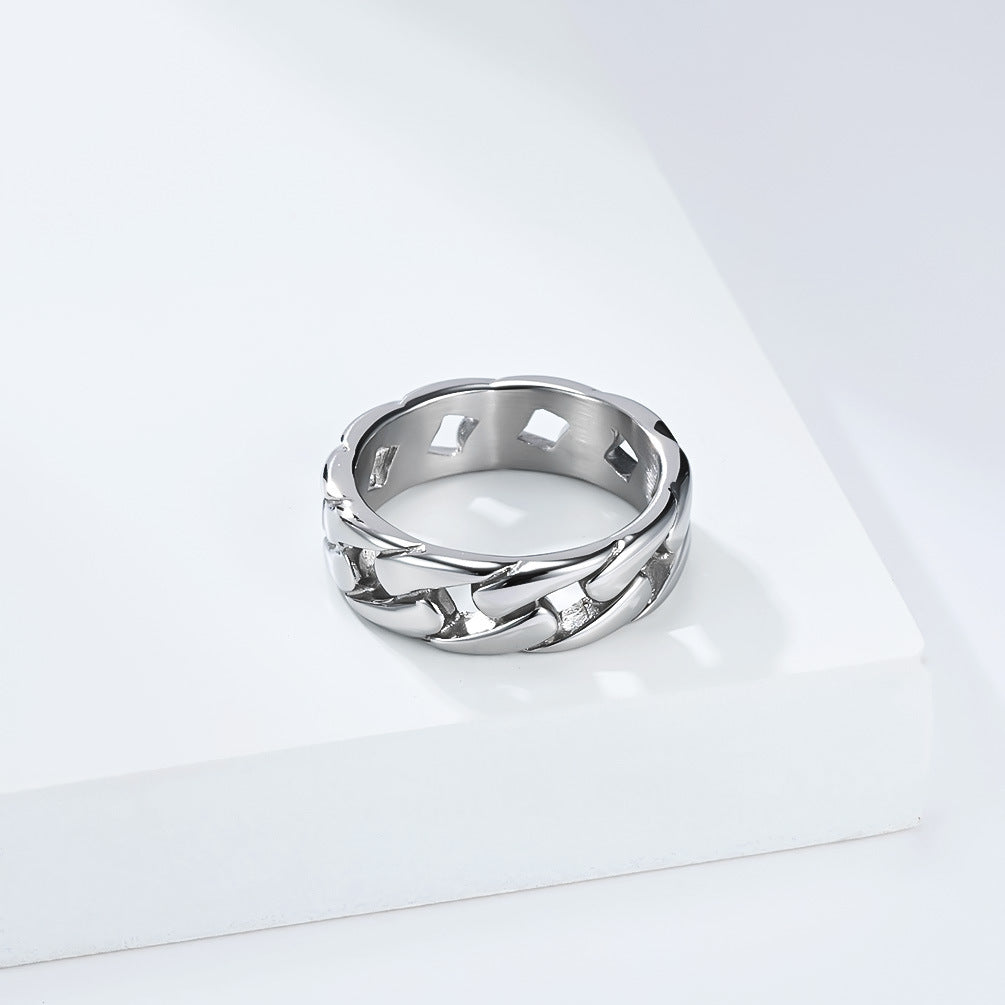 Titanium Steel Ring For Unisex Urban Hip Hop Style Cuban Chain Ring Durable By Planderful Everyday Genie Size 7 To 12