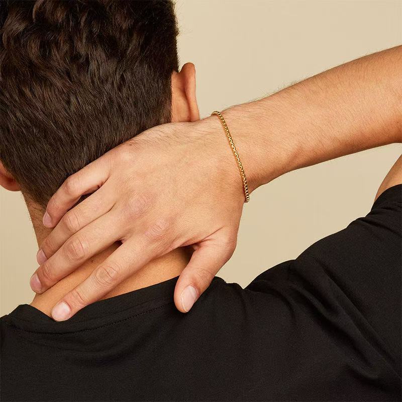 Planderful Cuban Box Chain Bracelet Steel Mens Womens