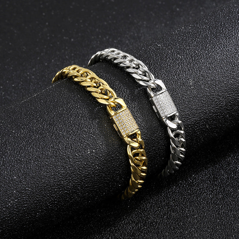 Trendy Japanese-Korean Hip-Hop Jewelry: CNC Zircon-Studded Double-Woven Denim Chain Necklace for Men in Titanium Steel