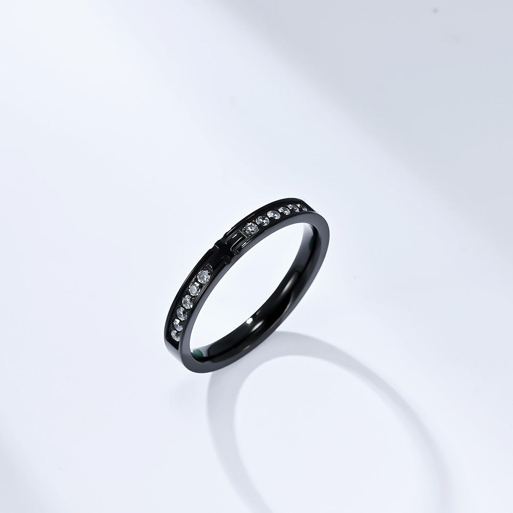 Planderful Unisex Titanium Steel Zircon Cross Ring Personalized Jewelry For Him And Her