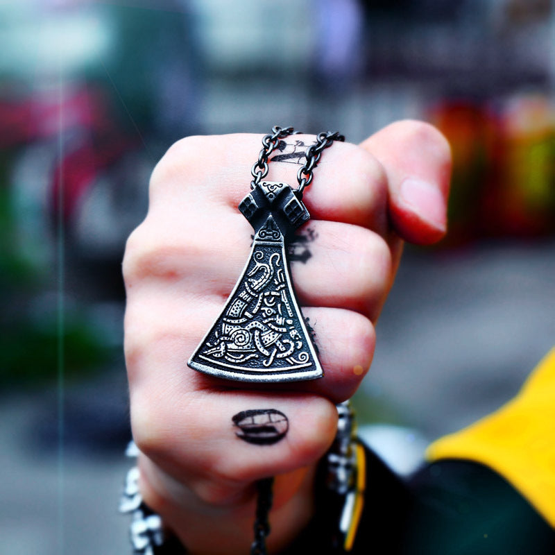 Titanium Steel Viking Axe Pendant - Retro Punk Men's Jewelry