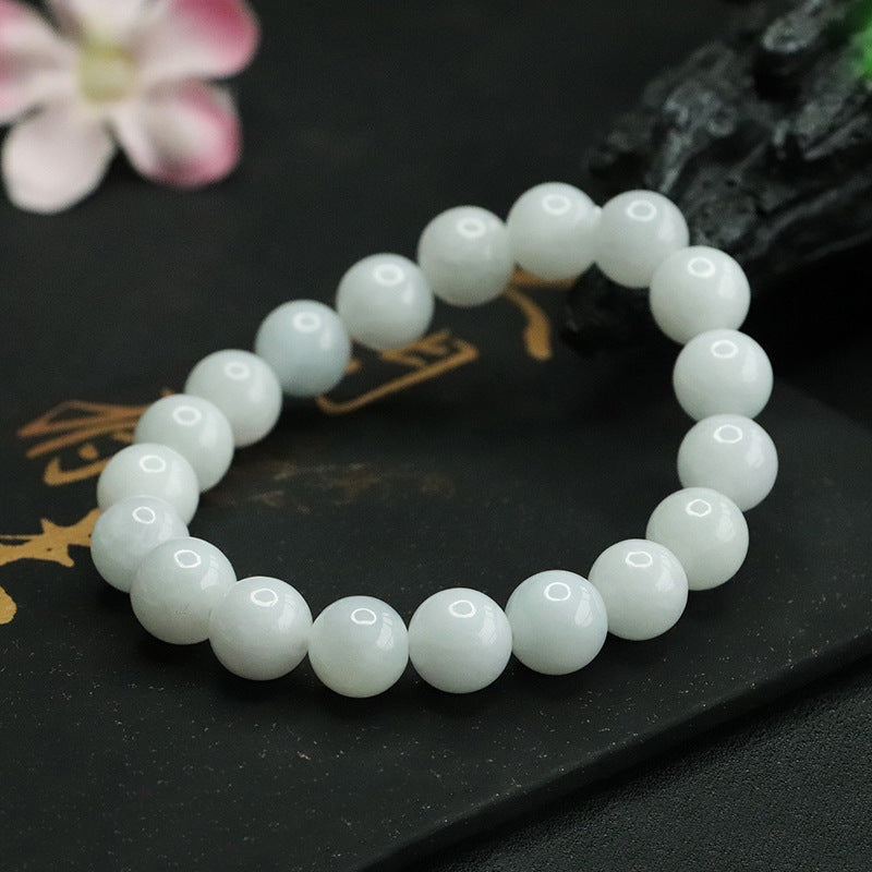 Jadeite White-Tone Round Bead Bracelet