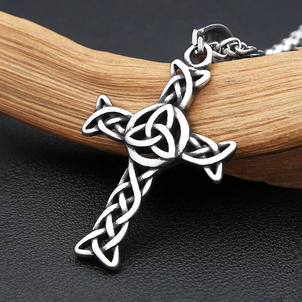 Planderful Kettle Knot Cross Necklace For Men Hollow Titanium Steel Pendant Norse Legacy