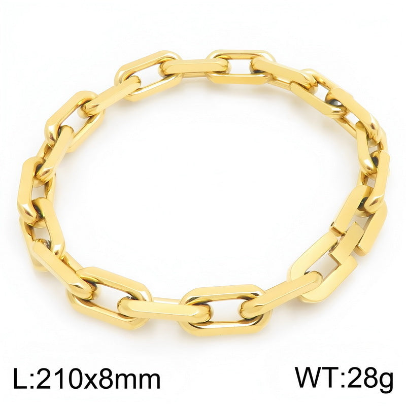 Punk Trimmed O-Chain 8mm Plain Chain Stainless Steel Men's Bracelet