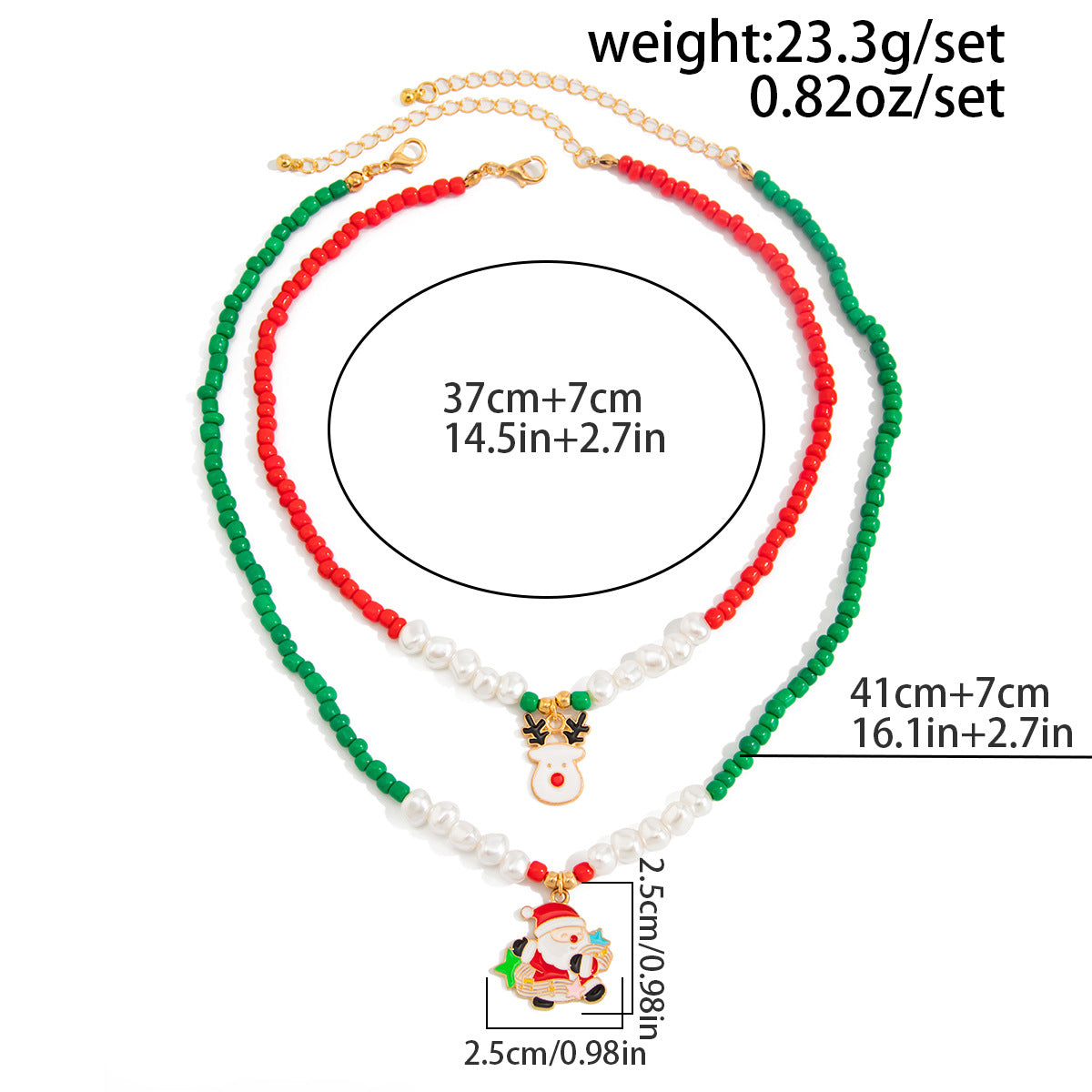 Christmas Santa & Elk Pearl-Style Necklace