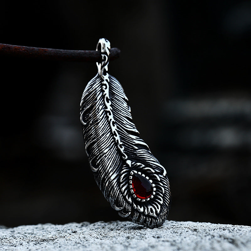 Retro Japanese-Korean Style Titanium Steel Feather Pendant for Men - Planderful Everyday Genie Collection