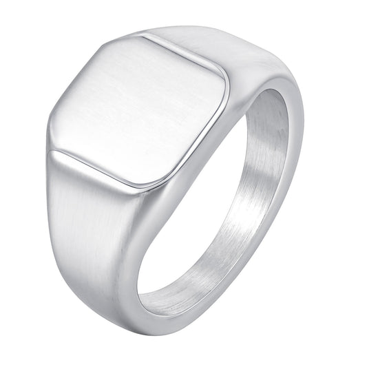 Men Titanium Steel Sanded Square Seal Ring Fashion Jewelry