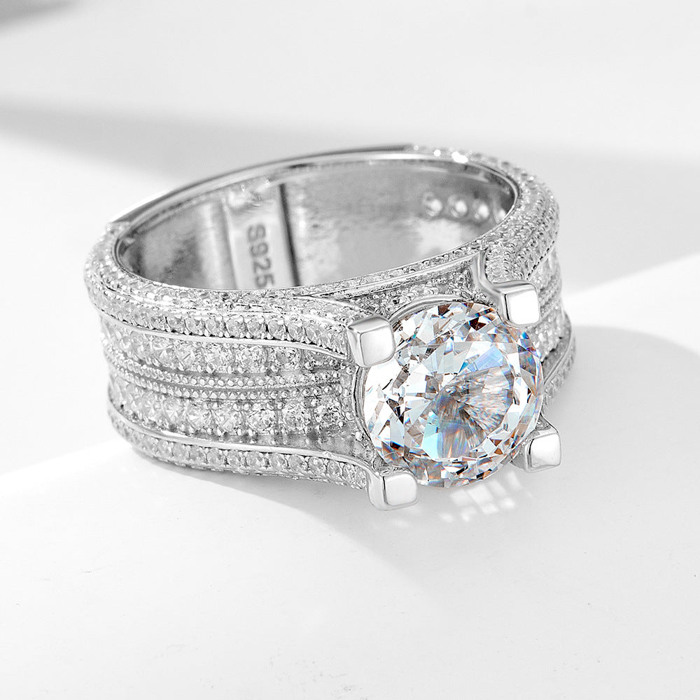 S925 Sterling Silver 5A Ice Flower Cut Zircon Ring Women