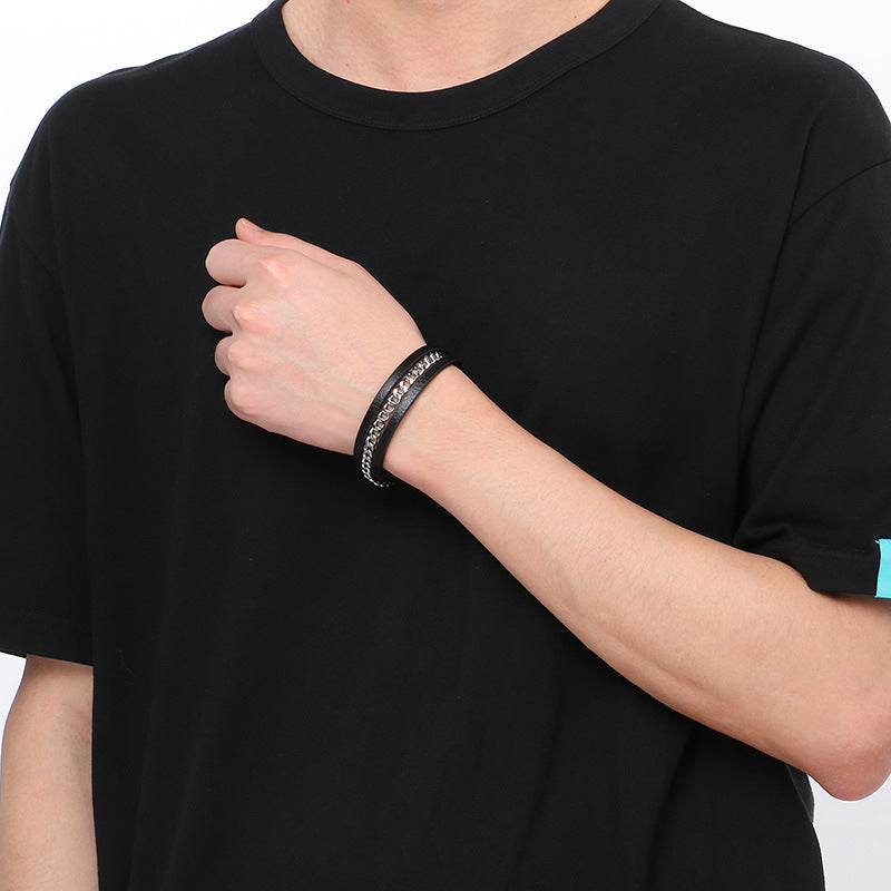 Planderful Mens Microfiber Leather Bracelet Magnetic Buckle