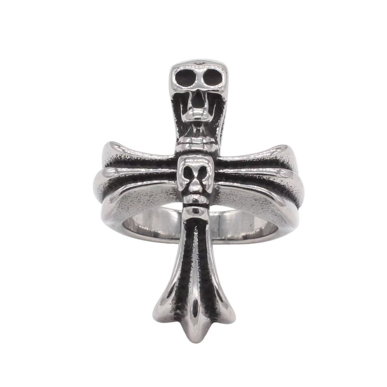 Planderful Jewelry Skull Cross Ring For Men In Steel Vintage European Inspired Design
