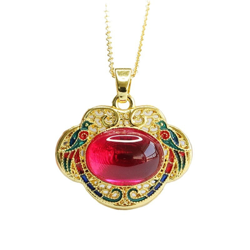 Lab-Grown Ruby Magpie Ruyi Pendant — No Chain