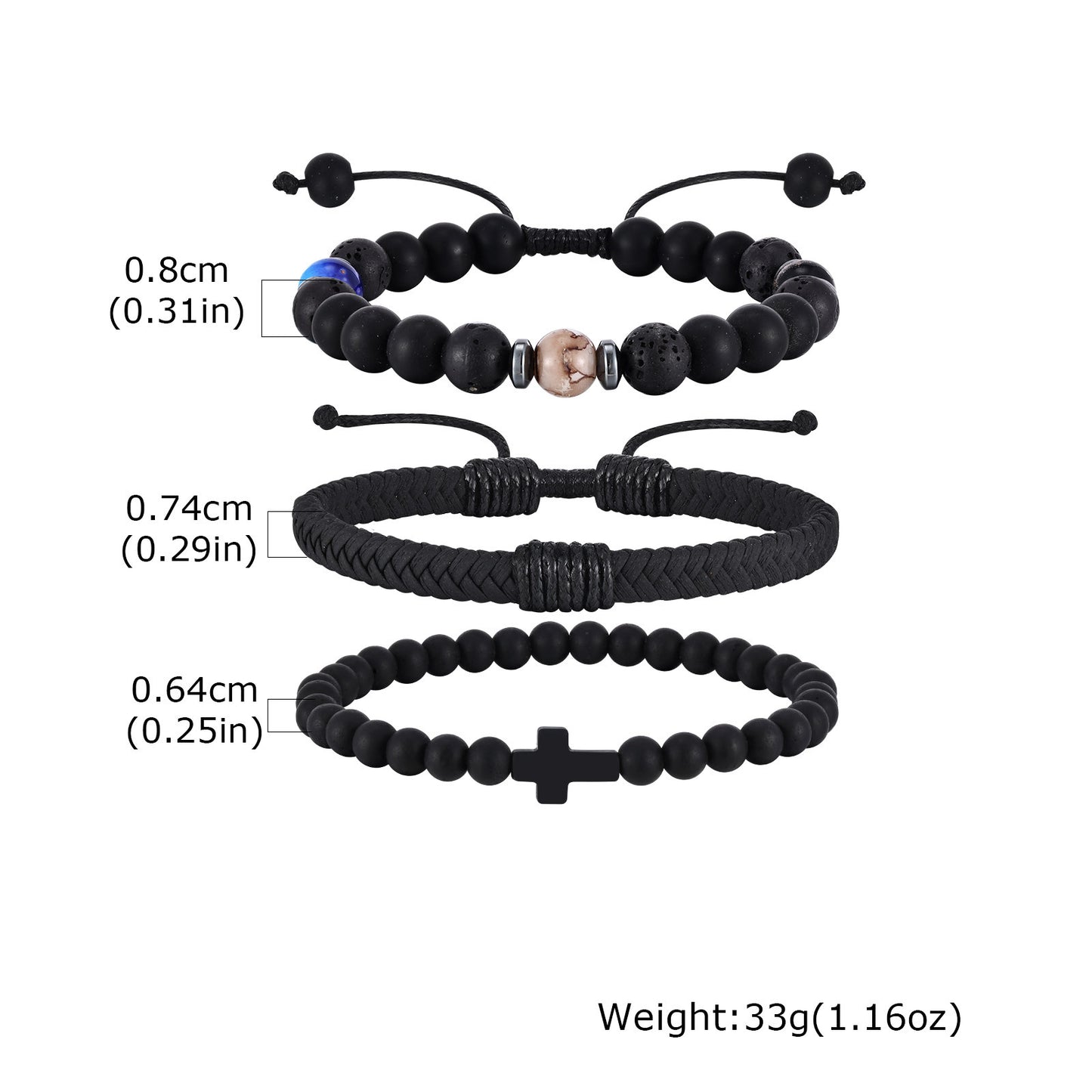 Planderful Devil Eye Black Agate Beaded PU Skin Bracelet Men