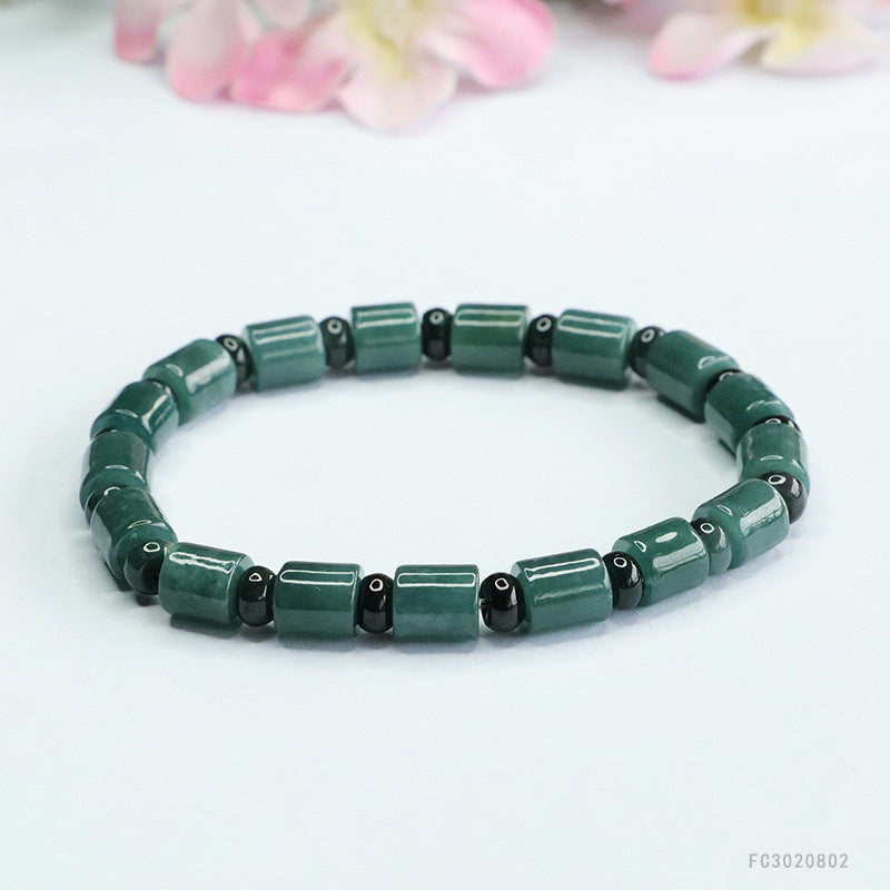 Blue Water Jadeite Cylinder Bead 7 mm Beaded Bracelet