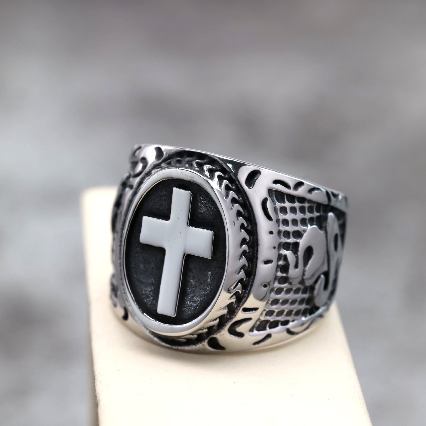 Planderful Durable Stainless Steel Ring Cross Dove Retro Jewelry For Men European American Style