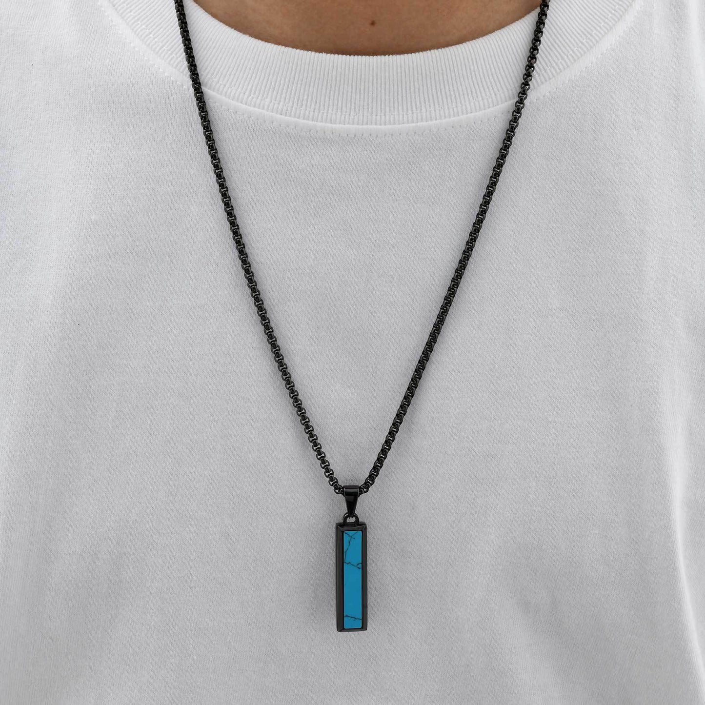 Planderful Mens Geometric Stainless Steel Agate Pendant