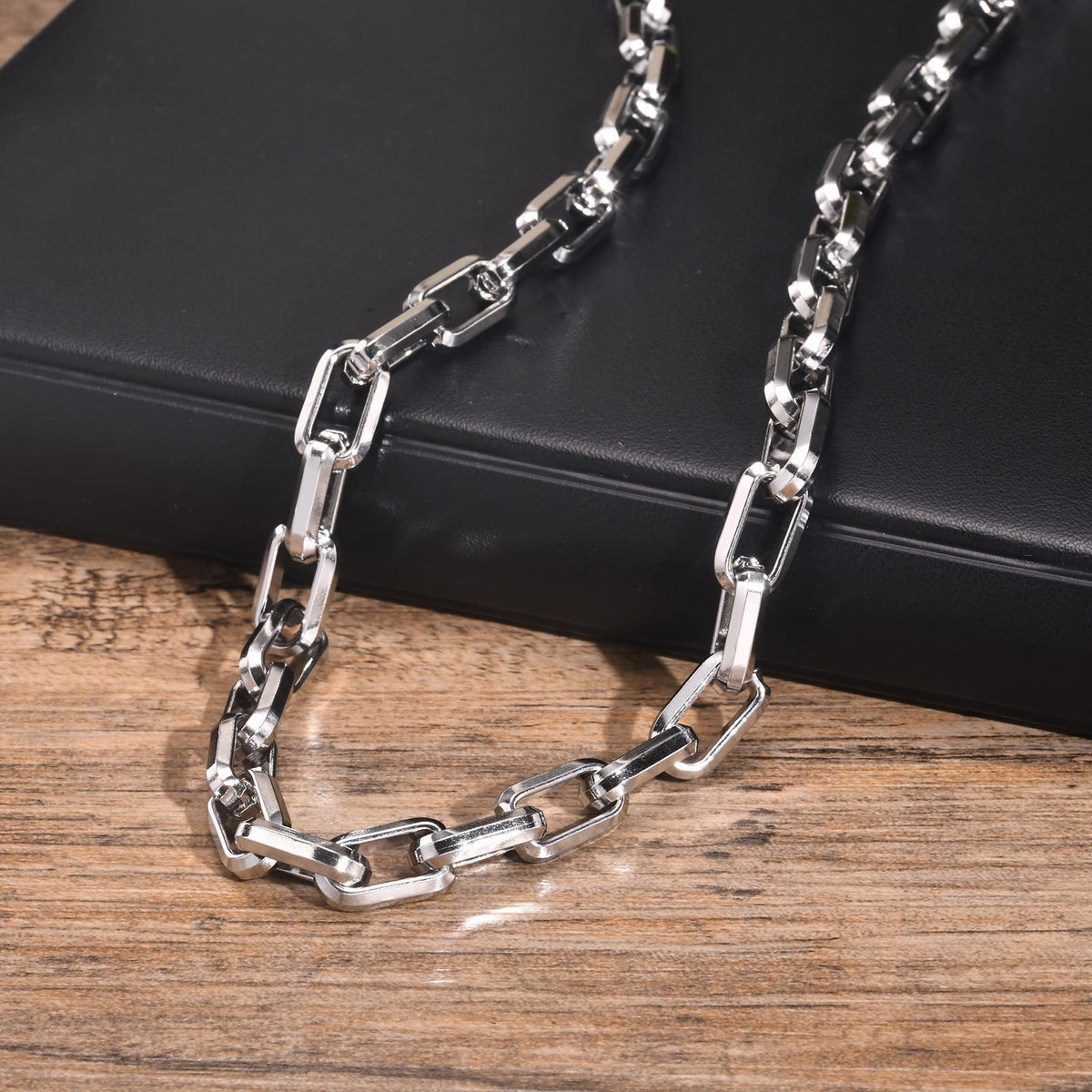 Steel Hip Hop Stainless Steel Rectangle Chain Thick Necklace Men's