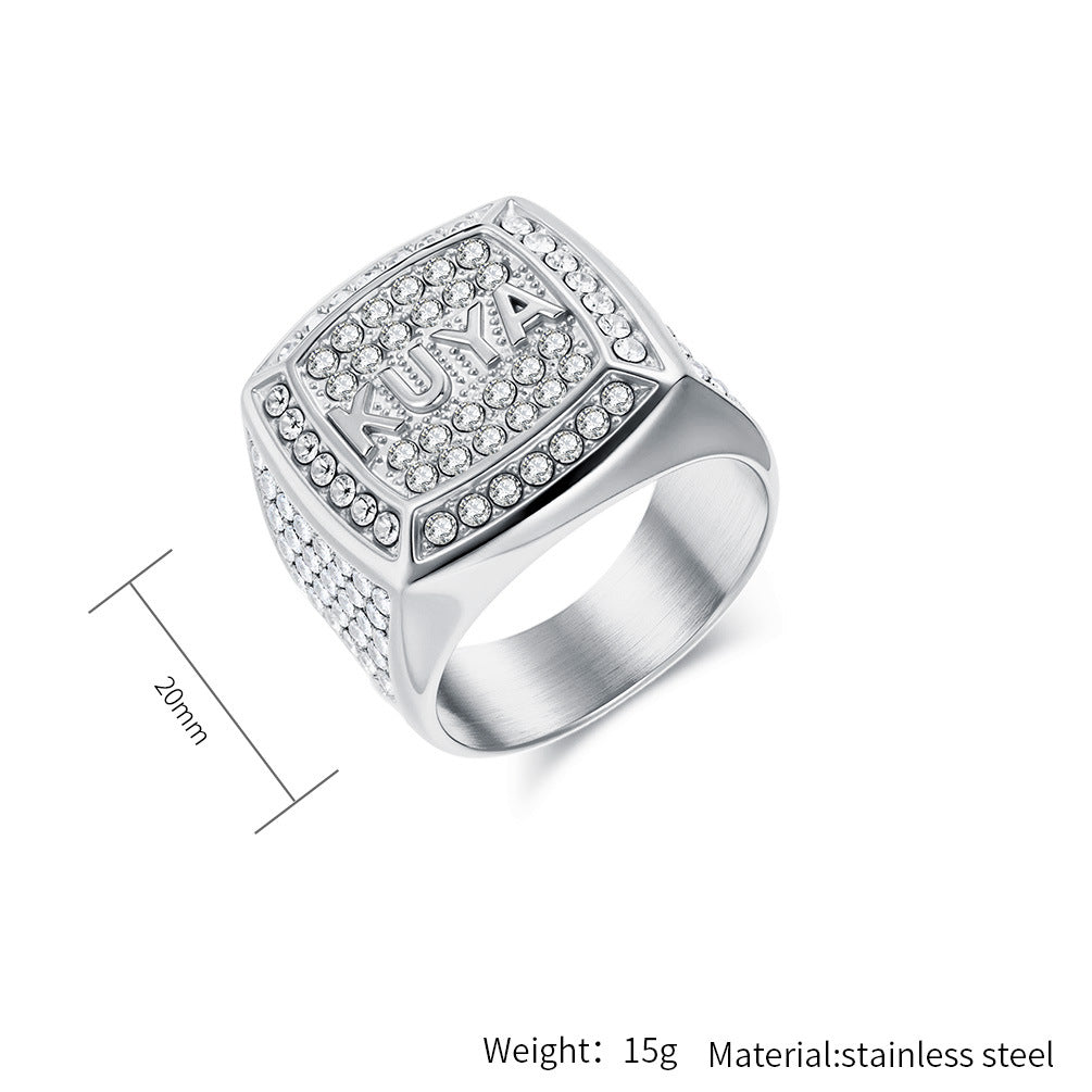 Planderful Mens Titanium Steel Ring With Zircon Inlay For Hip Hop Style And Hipster Fashion