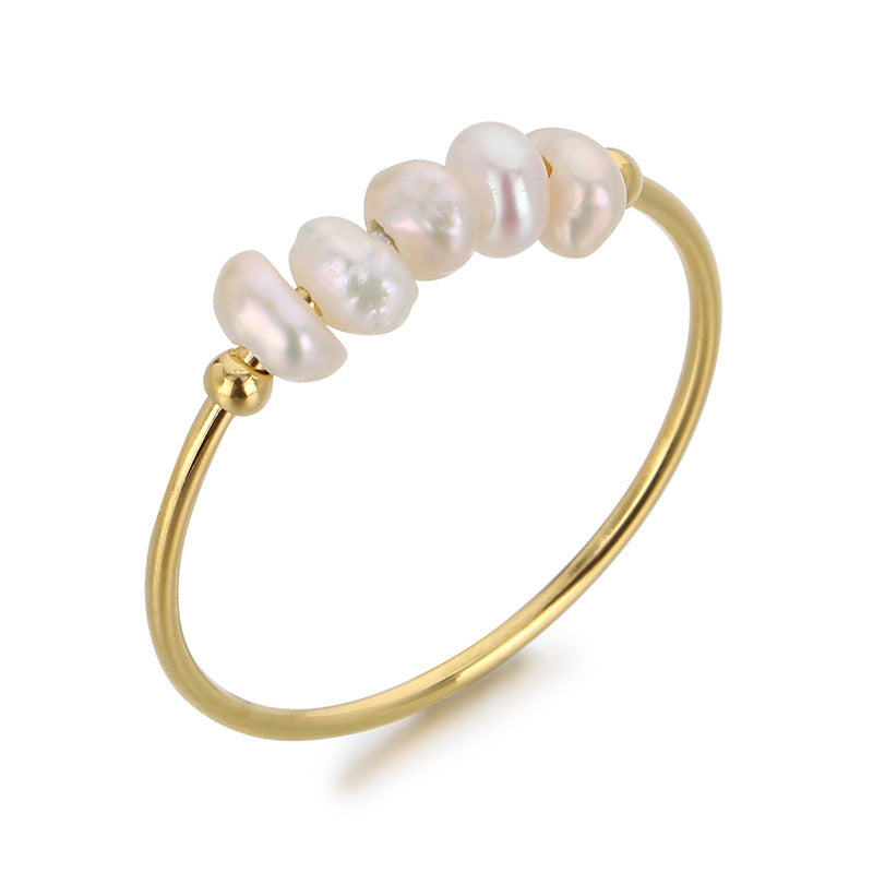 Gentle Wind Minimalist Thin Ring Freshwater Pearl Ring, Women's Design Metal